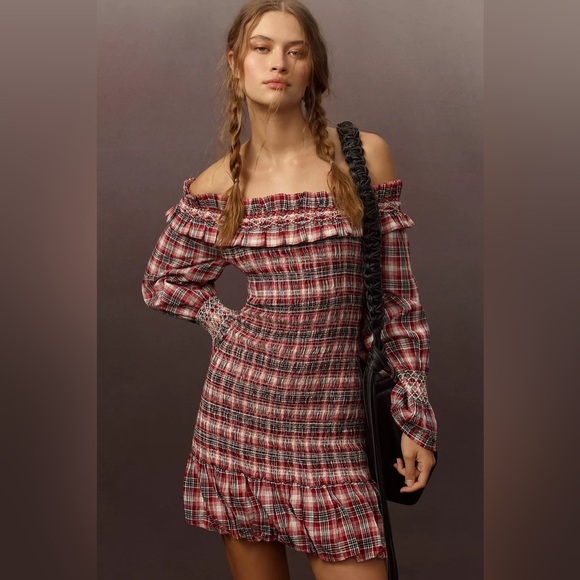 NWT! Anthropologie Pilcro Smocked Plaid Mini Dress - Size Medium 🏀 - Picture 1 of 9